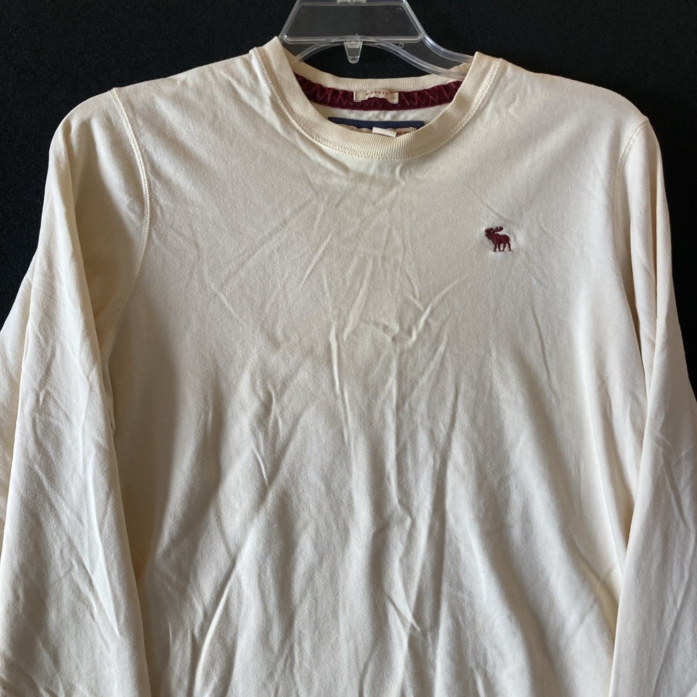 Abercrombie & Fitch Mens L Thermal Shirt Cream Muscle‎ Knit Red Moose 90s y2k